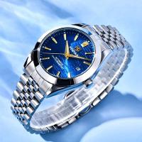 Relógio De Pulso Mecânico Automático Clássico Em Aço Inoxidável Com Data Automatica Impermeavel Azul