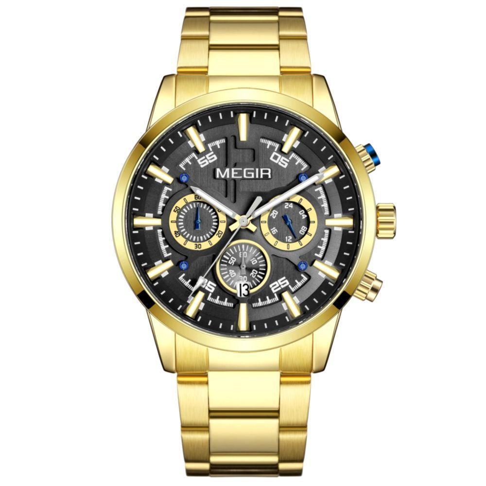 Relógio De Pulso Masculino Com Pulseira De Aço Inoxidáve Com Data Automática Impermeavel 3atm Dourado - 1