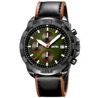 Relógio De Quartzo Masculino Pulseira De Couro Genuíno Multifuncional 3atm Impermeável Verde - 1