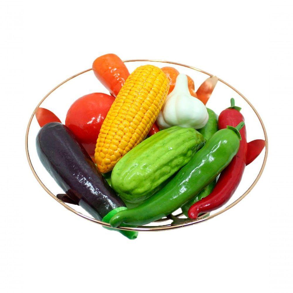 Kit Decoração Legumes Artificial Isopor E Cesta Redonda Rose - 4