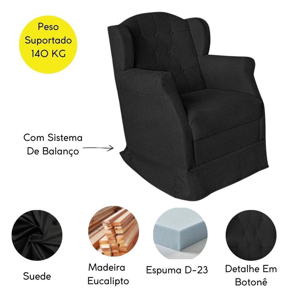 Poltrona Amamentação Cadeira Reforçada Balanço Lile Suede preto - 4
