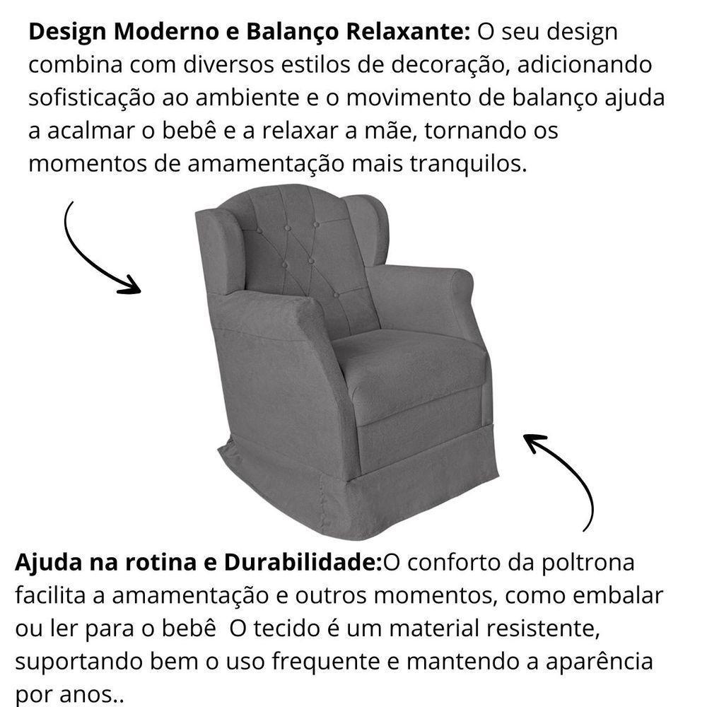 Poltrona Amamentação Cadeira Reforçada Balanço Lile Suede cinza - 4