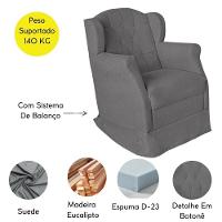 Poltrona Amamentação Cadeira Reforçada Balanço Lile Suede cinza - 8