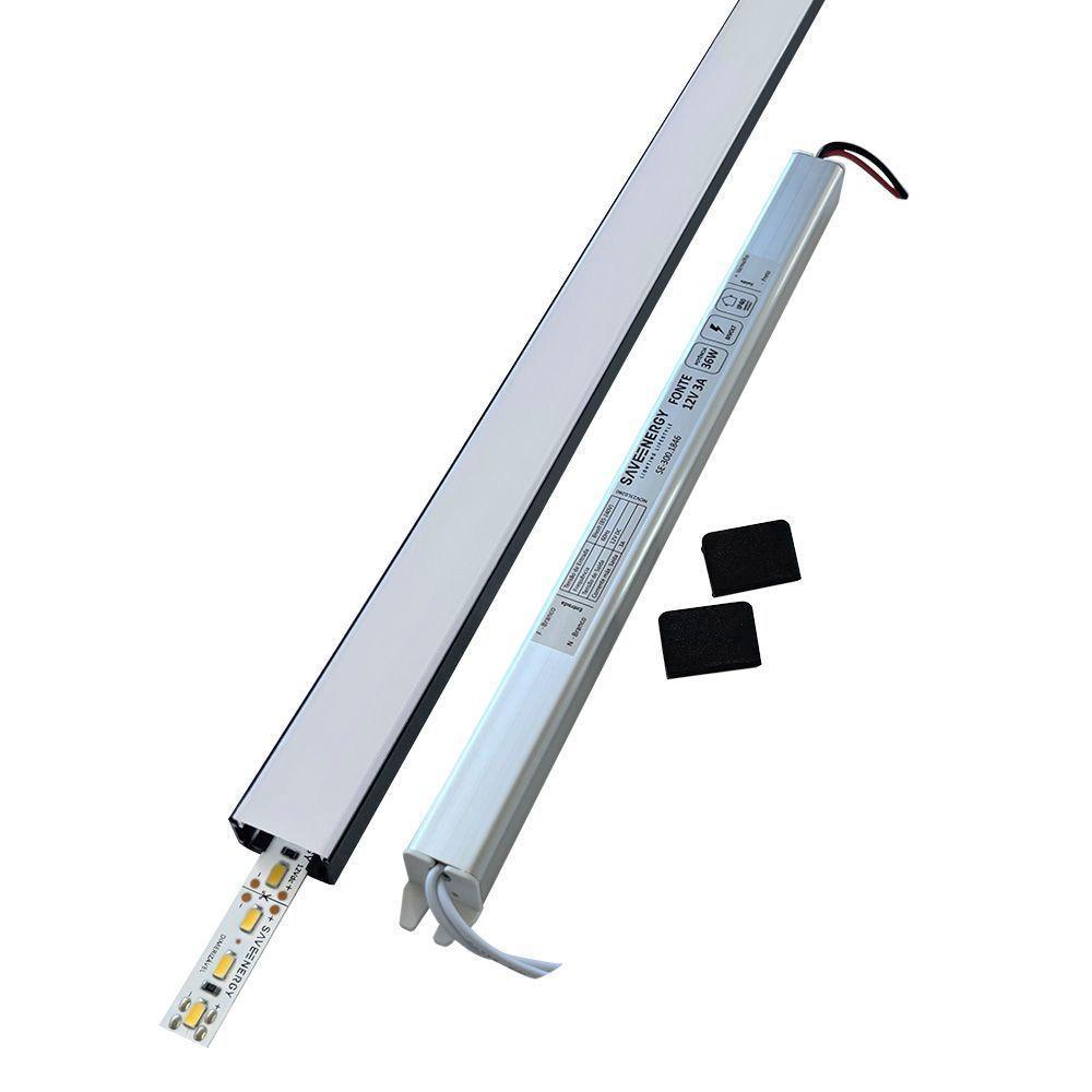 Perfil De Led De Sobrepor Save Energy Lls Flex Ii 1 Metro Com Led 3000k Luz Amarela Preto - 3