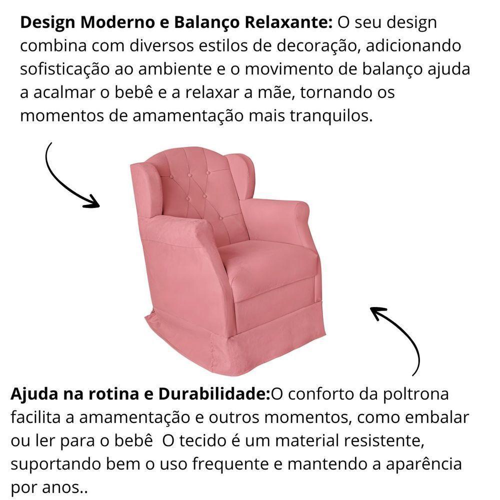 Poltrona Amamentação Cadeira Reforçada Balanço Lile Suede rosê - 4