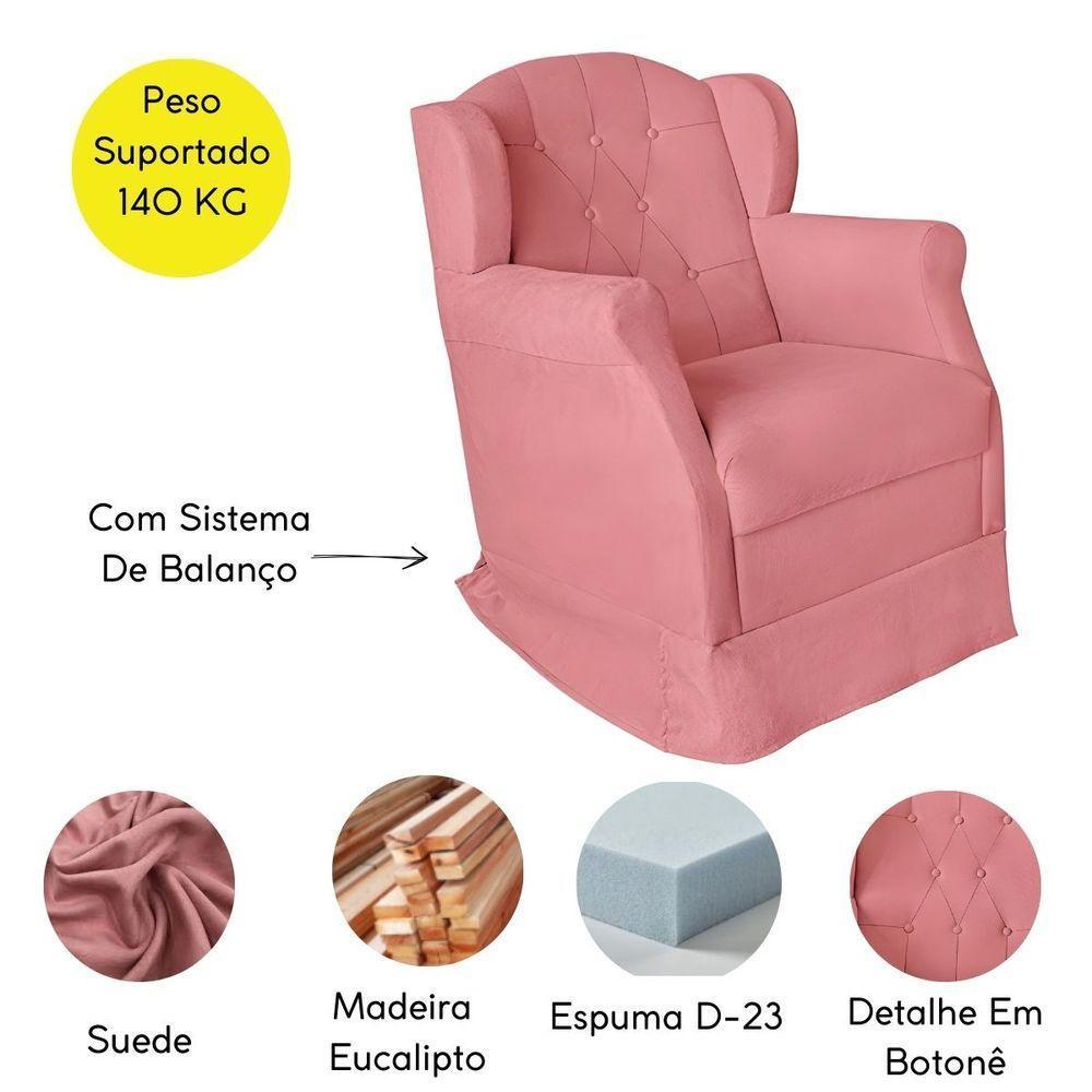 Poltrona Amamentação Cadeira Reforçada Balanço Lile Suede rosê - 8