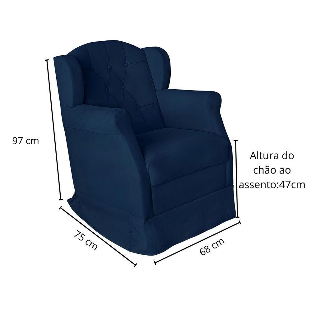 Poltrona Amamentação Cadeira Reforçada Balanço Lile Suede azul Marinho - 6