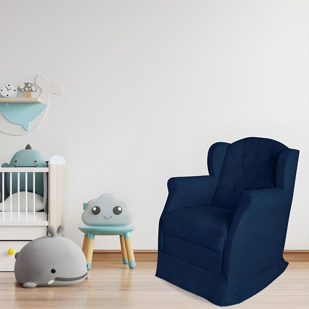 Poltrona Amamentação Cadeira Reforçada Balanço Lile Suede azul Marinho - 7