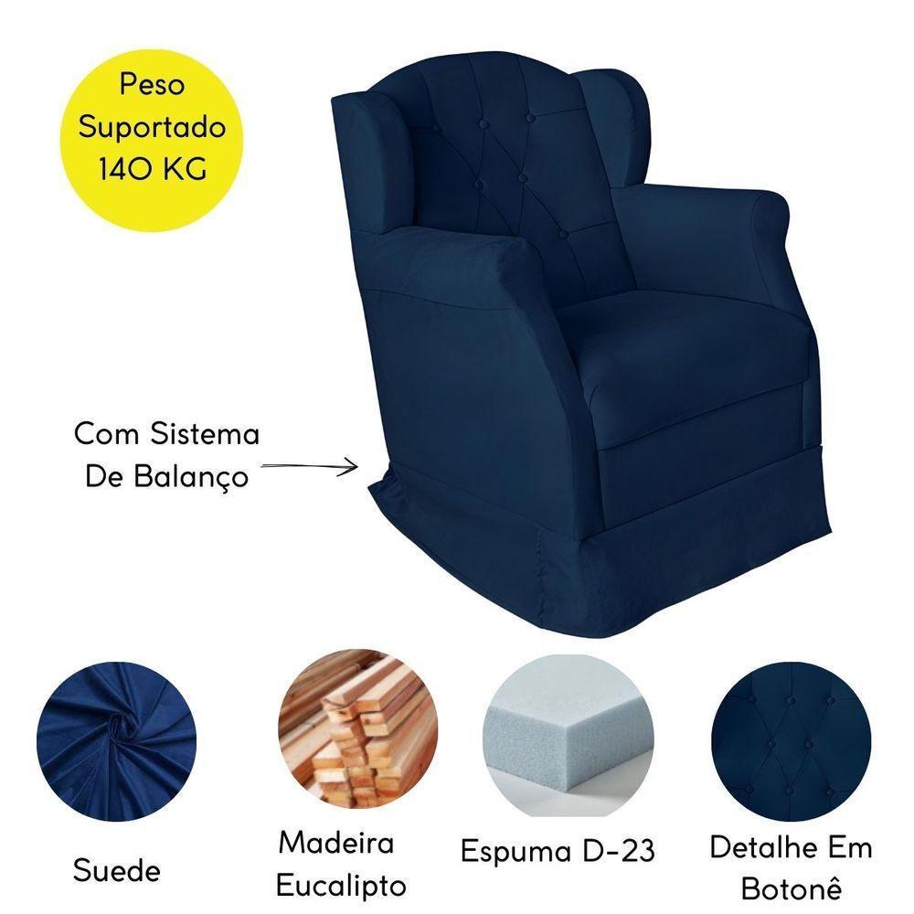 Poltrona Amamentação Cadeira Reforçada Balanço Lile Suede azul Marinho - 8