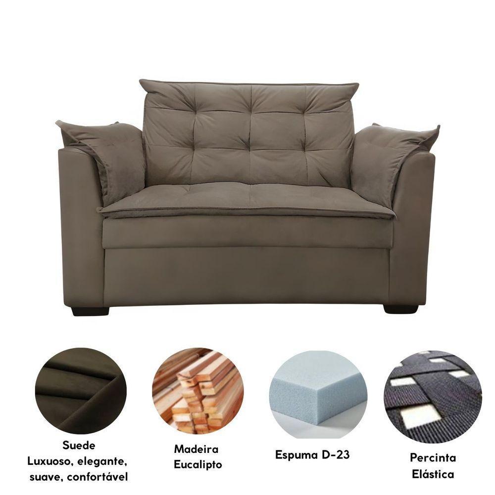 Sofá 2 Lugares Para Sala Moderno Confortável Stella Suede Bege Escuro - 7