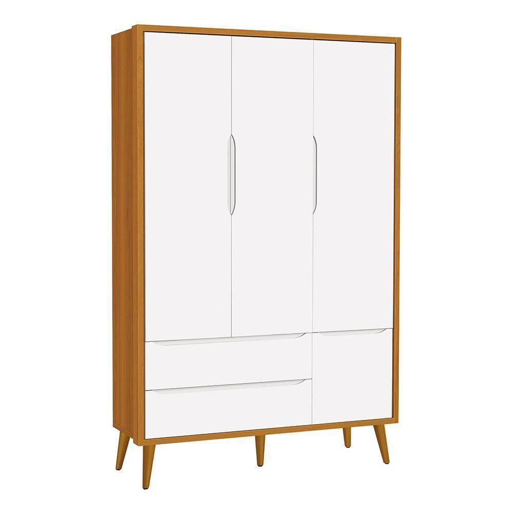 Guarda Roupa Infantil 3 Portas Theo Retrô Branco/Savana com Pés Amadeirado - Reller Móveis - 1