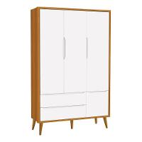 Guarda Roupa Infantil 3 Portas Theo Retrô Branco/Savana com Pés Amadeirado - Reller Móveis - 1