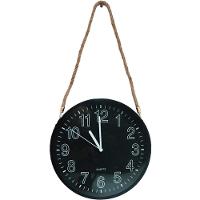 Relógio De Parede Black Quartz Redondo Com Corda De Sisal - 1