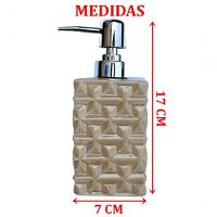 Saboneteira Liquida Banheiro Cerâmica Bege E Prata De 350ml - 2