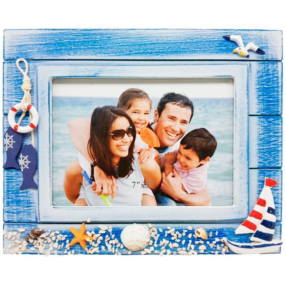 Porta Retrato Náutico Marítimo Retangular Em Madeira 7x5 - 1