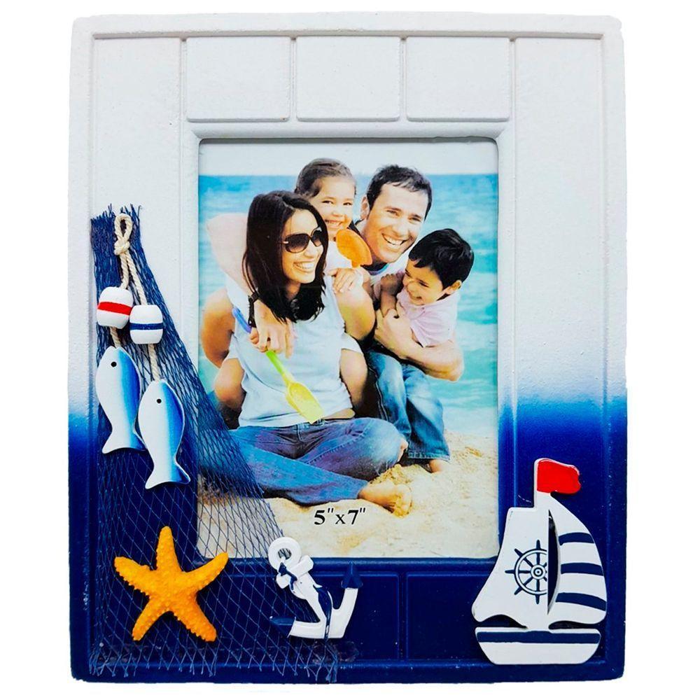 Porta Retrato Náutico Marítimo Retangular Em Madeira 5x7 - 1