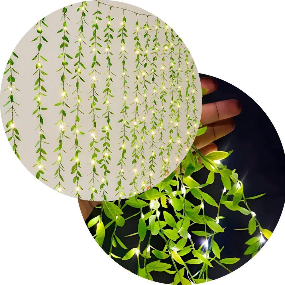 Cortina De Pisca Leds Luz Amarelo Com Fio Folhas Jardim 220v - 1