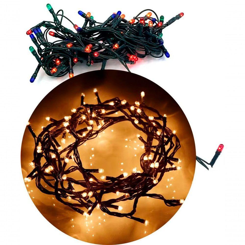 Cordão Pisca 100 Micro-lâmpadas Leds Branco Quente De 3,6m - 1