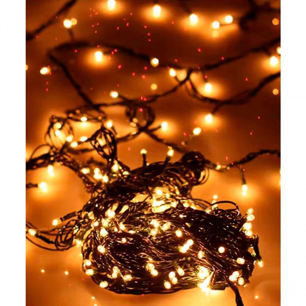 Cordão Pisca 100 Micro-lâmpadas Leds Branco Quente De 3,6m - 4