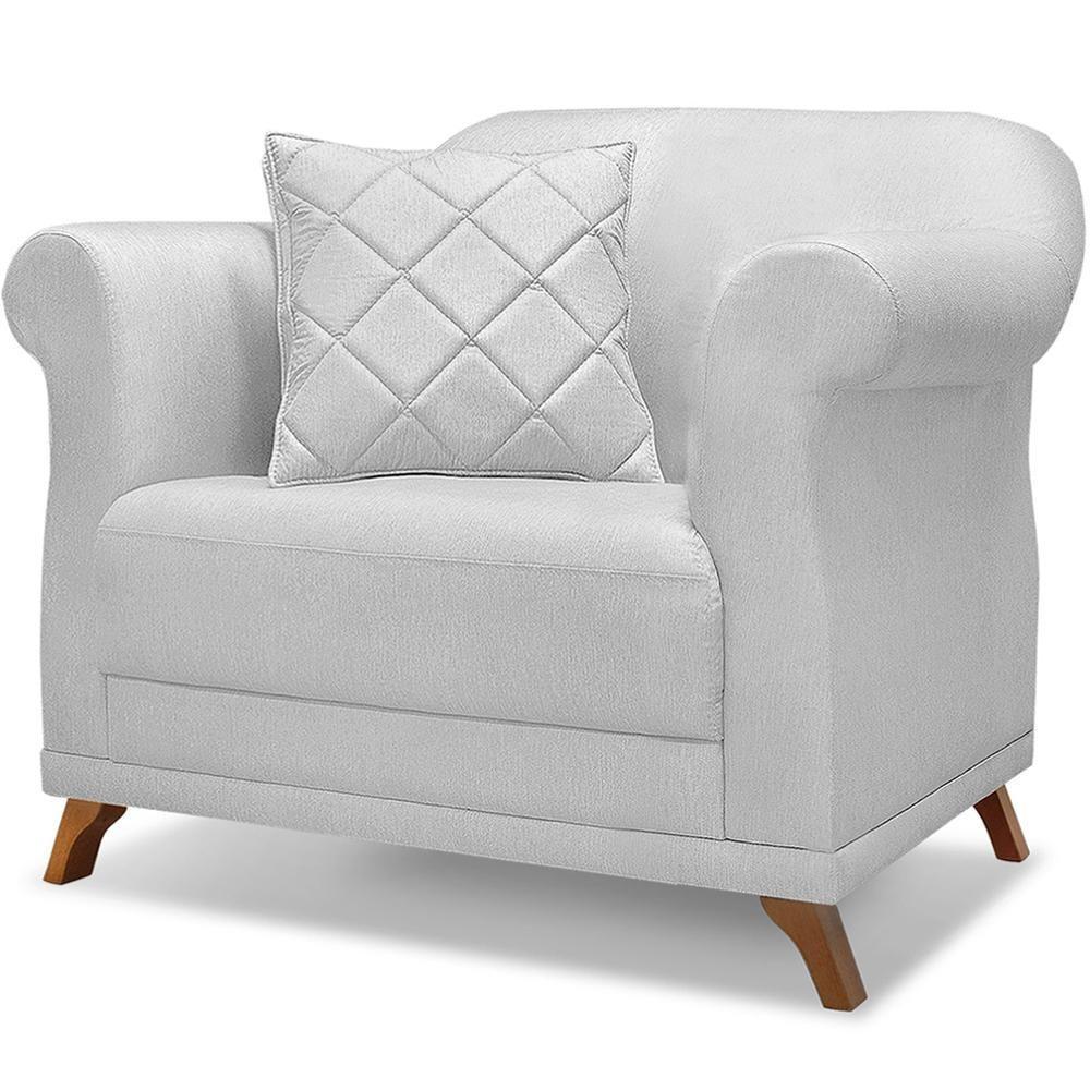 Poltrona Decorativa Retro Polo Com Almofada Linho Grigio Ezz Grigio - 1