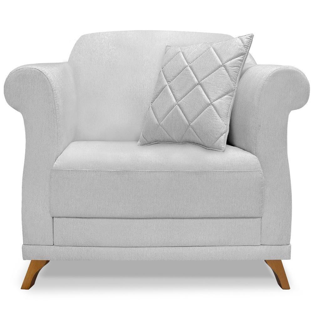 Poltrona Decorativa Retro Polo Com Almofada Linho Grigio Ezz Grigio - 2