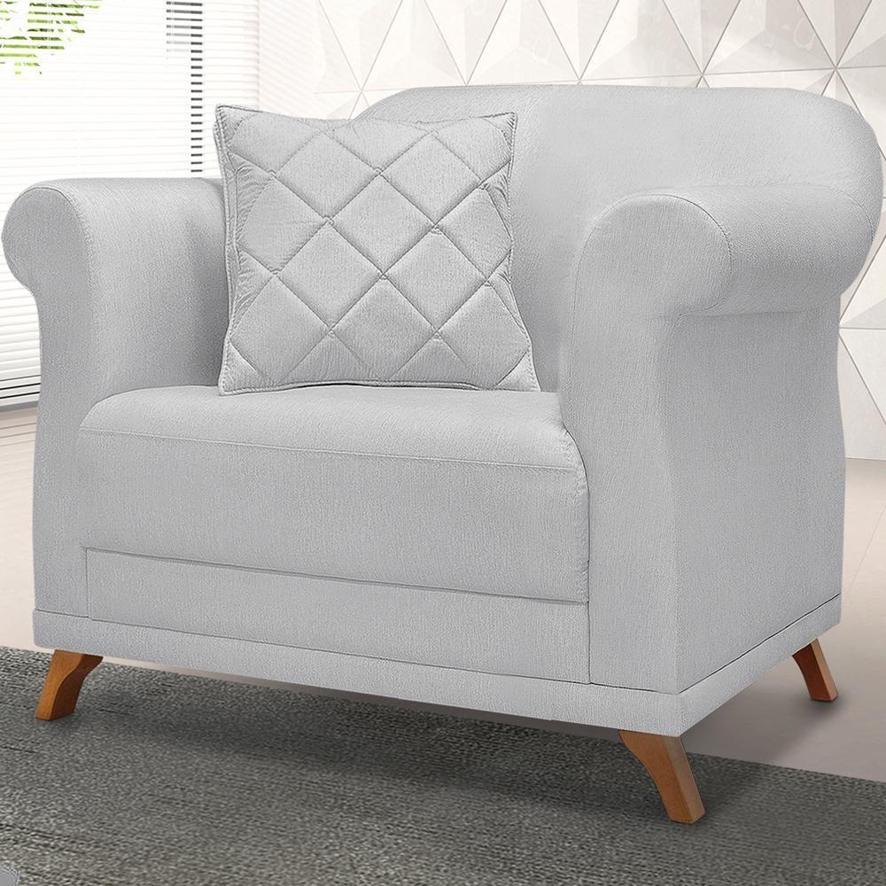 Poltrona Decorativa Retro Polo Com Almofada Linho Grigio Ezz Grigio - 5