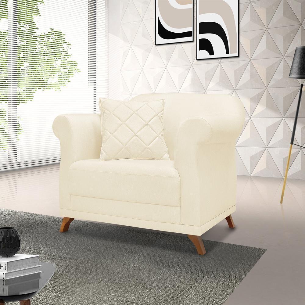 Poltrona Decorativa Retro Polo Com Almofada Linho Perola Ezz Perola - 4