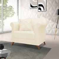 Poltrona Decorativa Retro Polo Com Almofada Linho Perola Ezz Perola