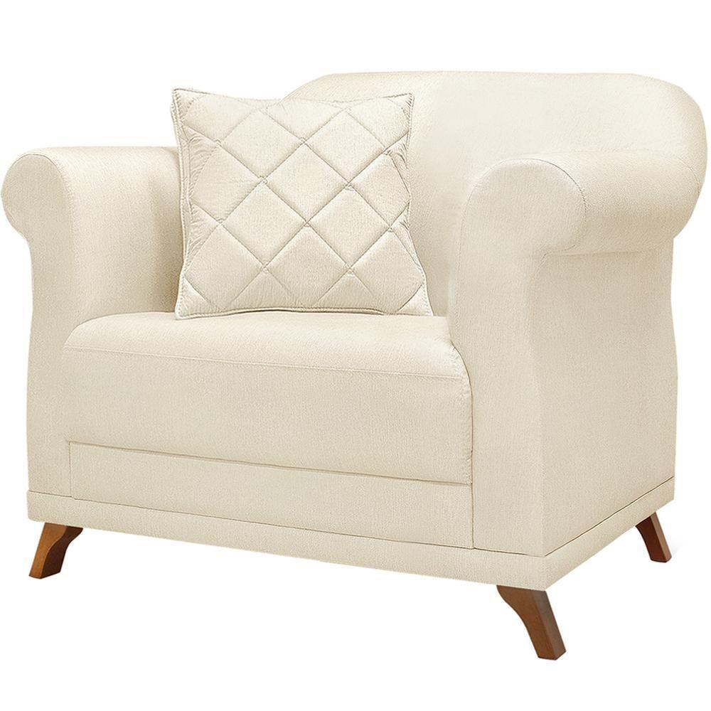 Poltrona Decorativa Retro Polo Com Almofada Linho Natural Ezz Natural - 1