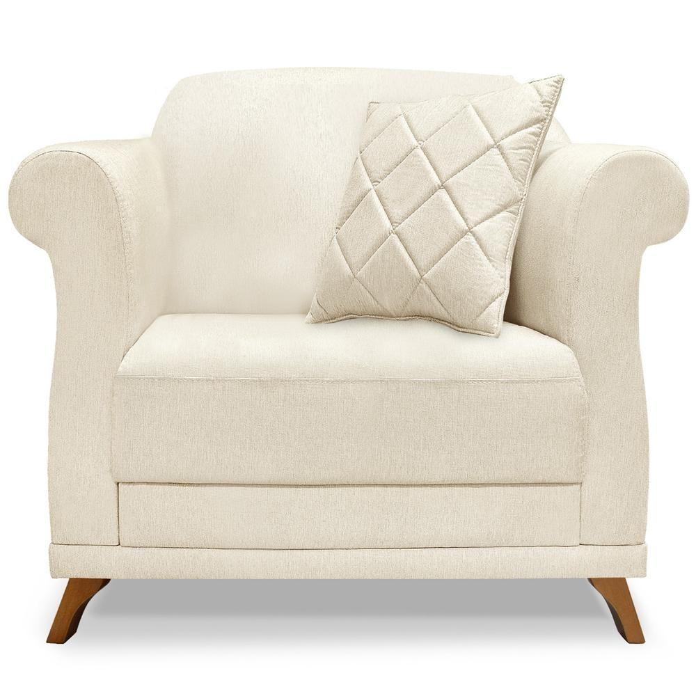 Poltrona Decorativa Retro Polo Com Almofada Linho Natural Ezz Natural - 2