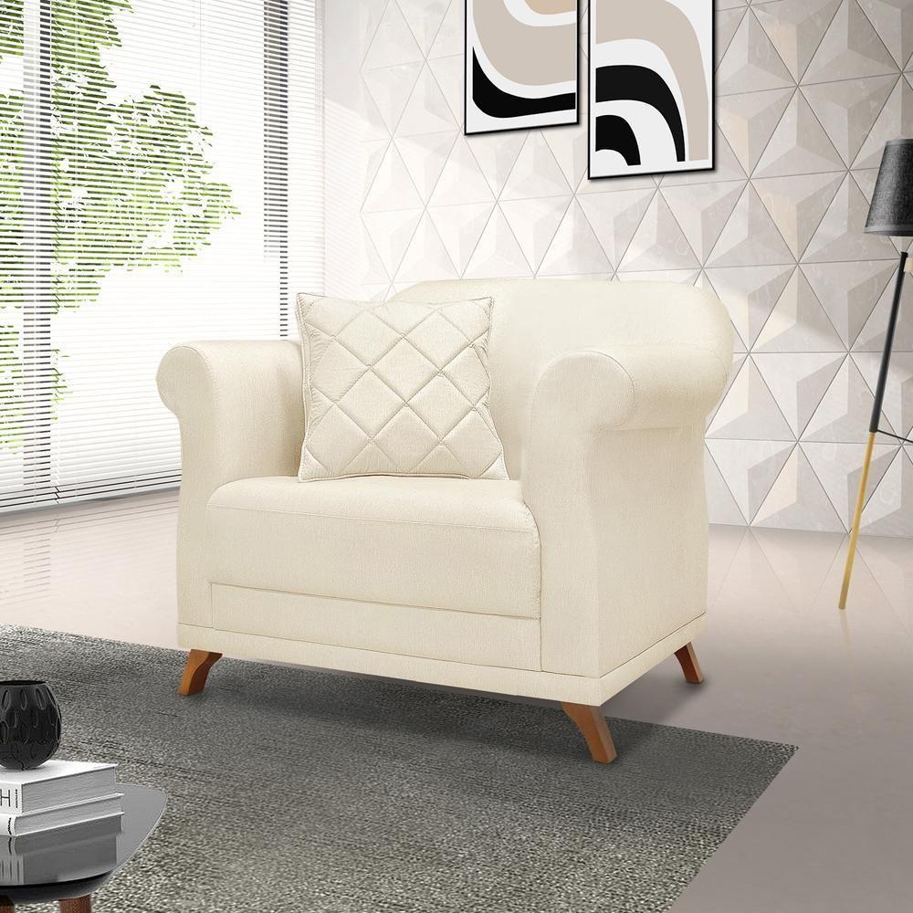 Poltrona Decorativa Retro Polo Com Almofada Linho Natural Ezz Natural - 4