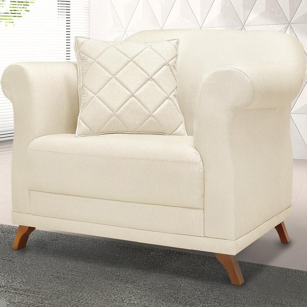 Poltrona Decorativa Retro Polo Com Almofada Linho Natural Ezz Natural - 5