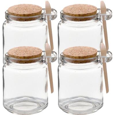 Kit 4 Pote Vidro Borossilicato Colher De Madeira Rolha 240ml