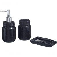 Kit Banheiro Lavabo Acessórios De Luxo Cerâmica Preto 3 Peças - 2