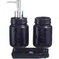 Kit Banheiro Lavabo Acessórios De Luxo Cerâmica Preto 3 Peças - 3
