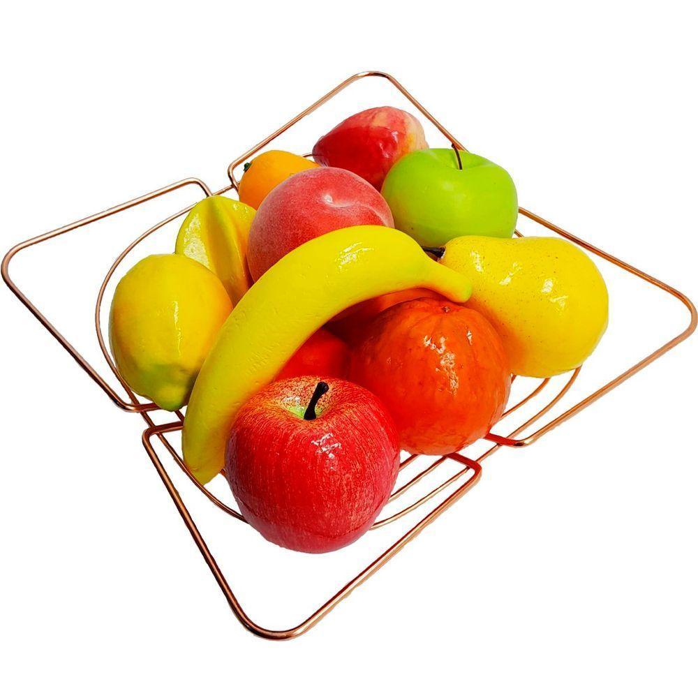 Kit Decoração Frutas Artificiais Isopor E Cesta Inox Rose - 1