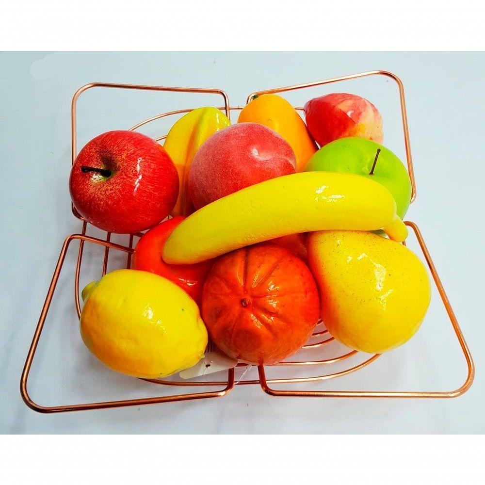 Kit Decoração Frutas Artificiais Isopor E Cesta Inox Rose - 3