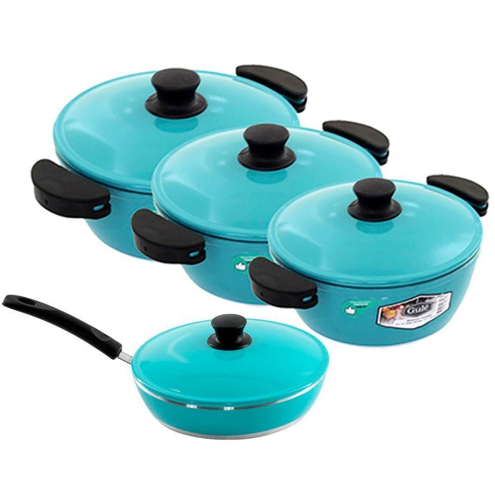 Kit 3 Panelas + Frigideira Gulê Alumínio 4 Peças Turquesa - 1