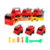 Carro Cegonha 3 Carrinhos Monta Desmonta Bombeiros Vermelho - 1