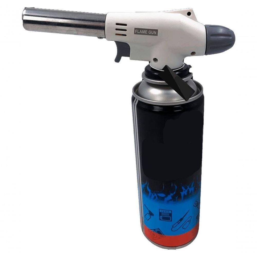 Kit Refil Gás De 400ml E Isqueiro Maçarico Culinário Branco - 5