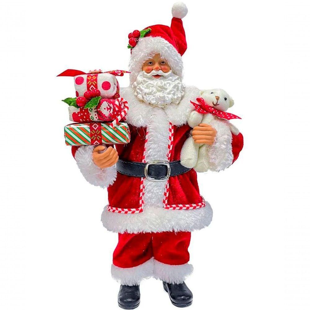 Boneco Papai Noel Tradicional Coleção Ursinho Presente 30cm - 1