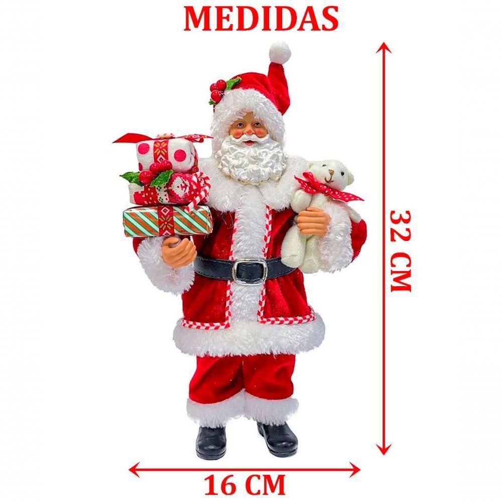Boneco Papai Noel Tradicional Coleção Ursinho Presente 30cm - 2