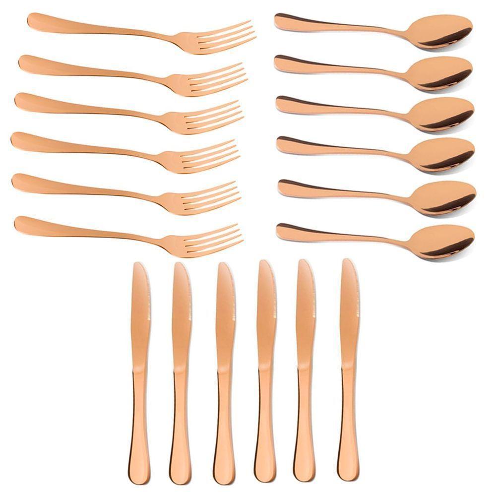 Kit Jogo De Talheres Mesa Gold Rose 18pçs Inox Rústico Luxo - 1