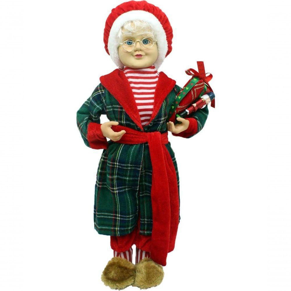 Boneca Mamãe Noel Decoração Pijama Roupão Com Presentes 47cm - 1