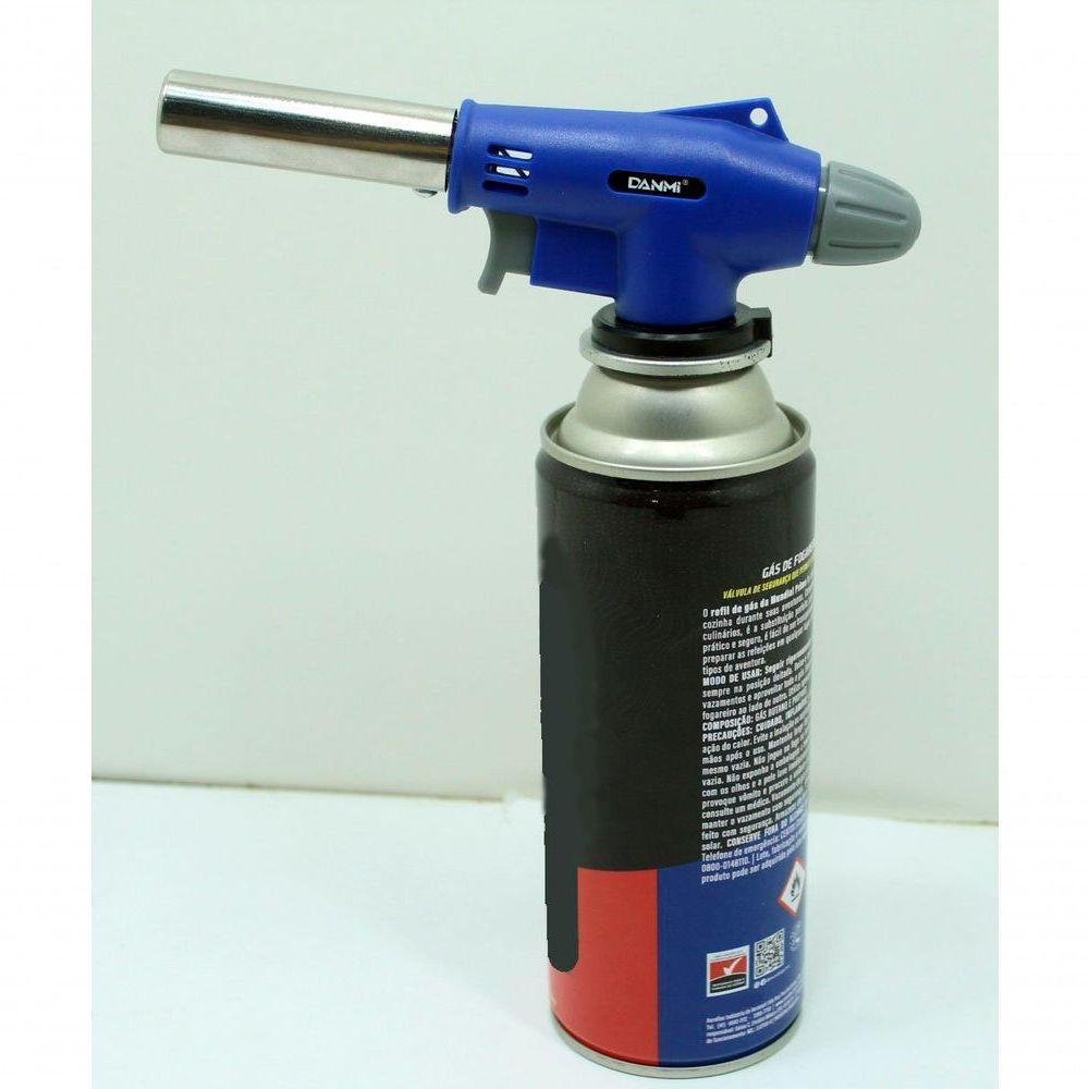 Kit Refil Gás De 400ml E Isqueiro Maçarico Culinário Azul - 4