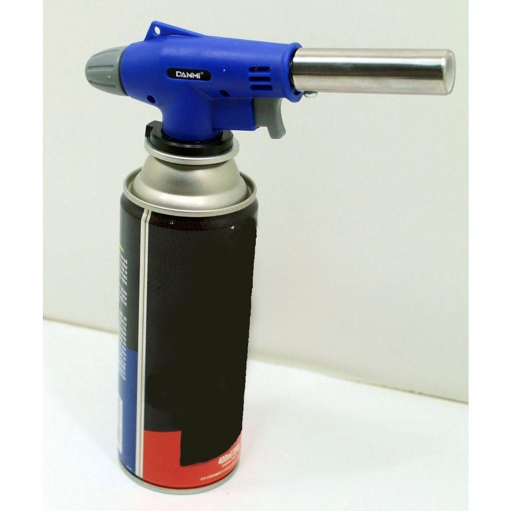 Kit Refil Gás De 400ml E Isqueiro Maçarico Culinário Azul - 5