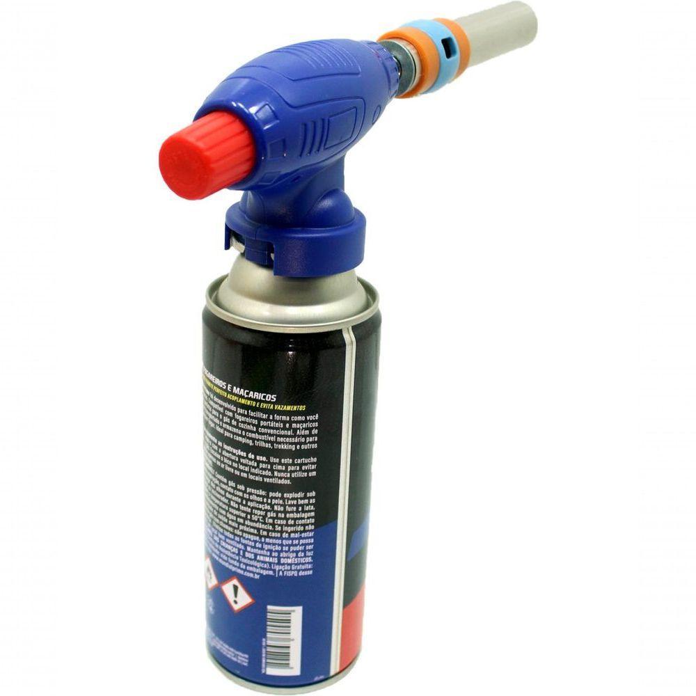 Kit Refil Gás De 400ml E Isqueiro Maçarico Culinário Azul - 2