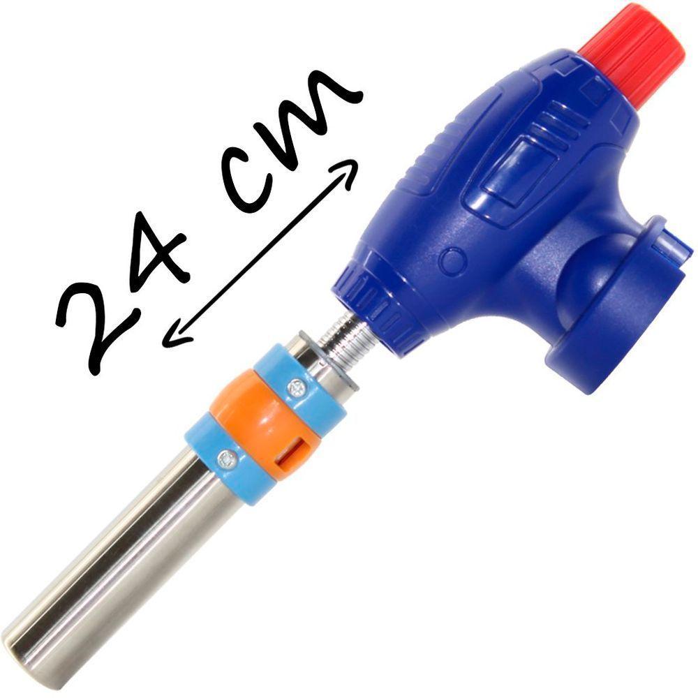 Kit Refil Gás De 400ml E Isqueiro Maçarico Culinário Azul - 4