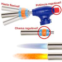 Kit Refil Gás De 400ml E Isqueiro Maçarico Culinário Azul - 5