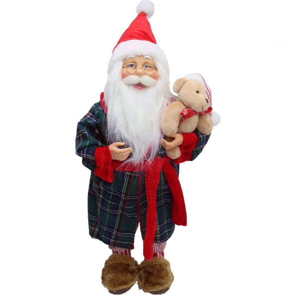 Boneco Papai Noel Pijama Roupão Decoração Com Ursinho 50cm - 1